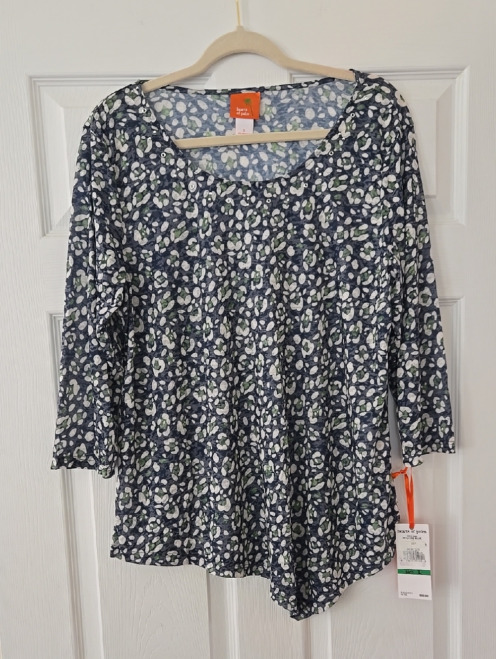 NWT J. Jill Navy, White & Green Animal Print Scoop Neck Long Sleeve Top